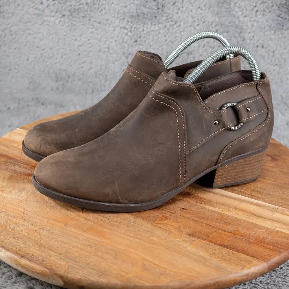 Clarks Charlten Grace Ankle Boots Womens Sz 8.5  Taupe Oily Leather‎ Side Zip